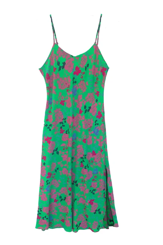 Maxi Dress For Cocktail Party -Leah Maxi Slip Dress- Green Garden Print