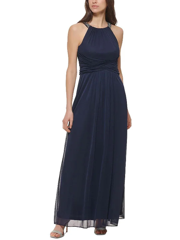 Maxi Dress With V Neck -Womens Embellished Maxi Evening Dress