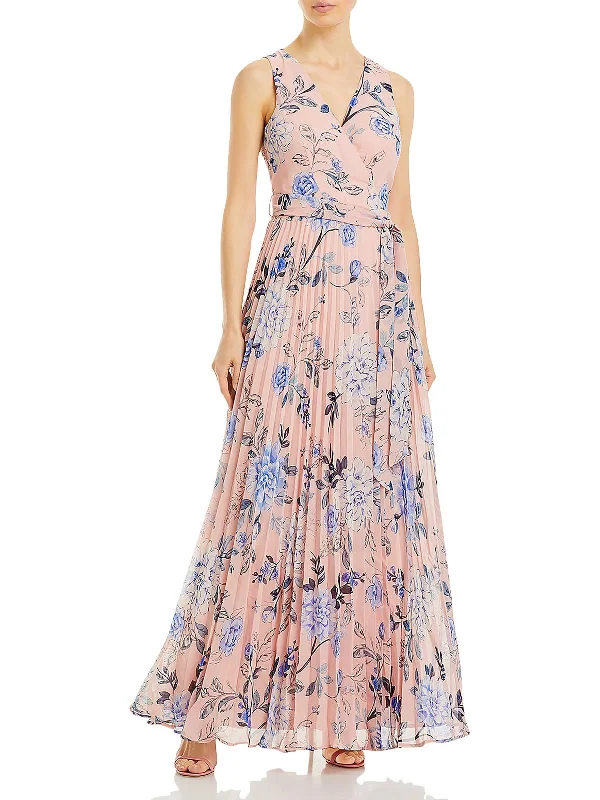 Maxi Dress With Full Skirt -Womens Chiffon Floral Maxi Dress