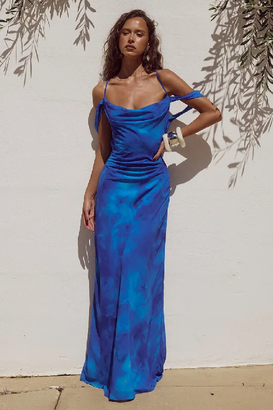 Maxi Dress With Draped Waist -Lavani Maxi Dress - Ramona Blue