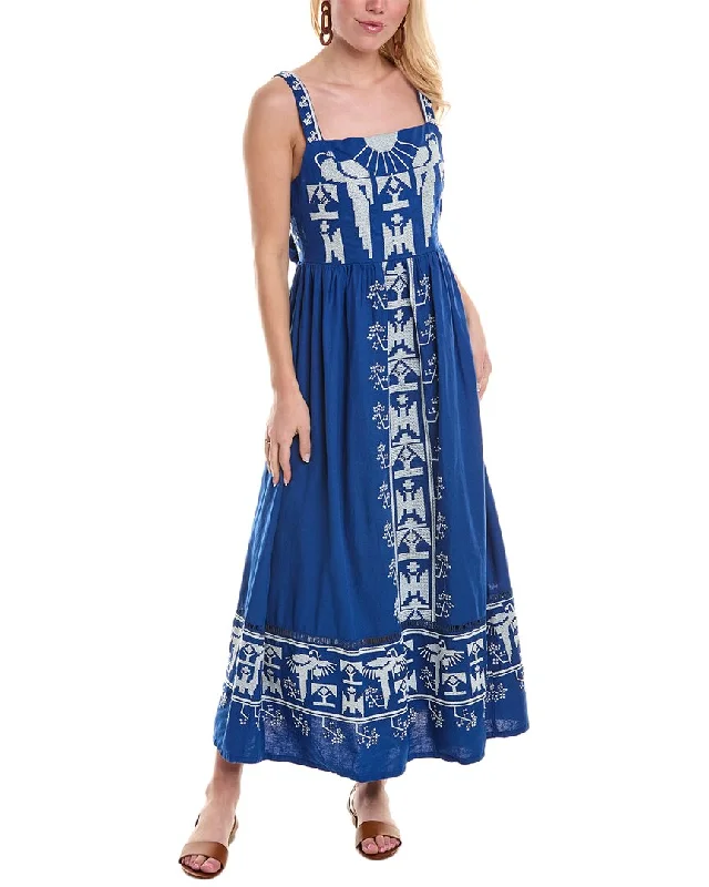 Maxi Dress For Vacation -FARM Rio Embroidered Linen-Blend Maxi Dress