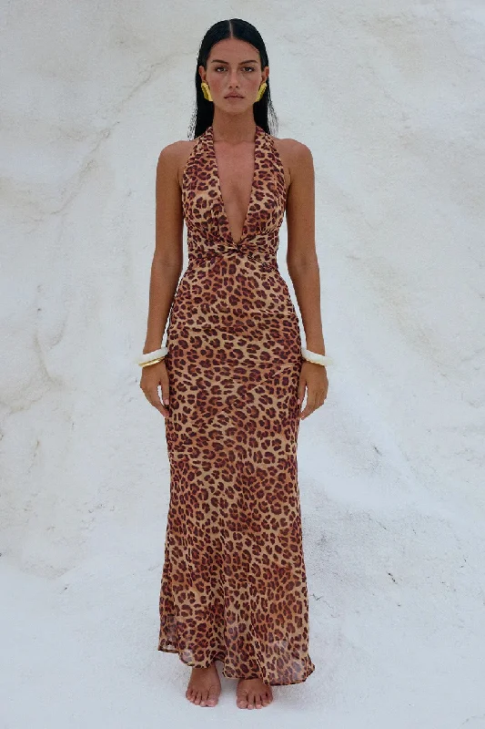 Maxi Dress With Ruching -Tenay Maxi Dress - Leopard