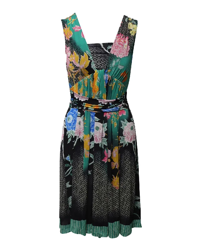 Midi Dress With Lace Details -Etro V-Neck Printed Midi Dress in Multicolor Nylon