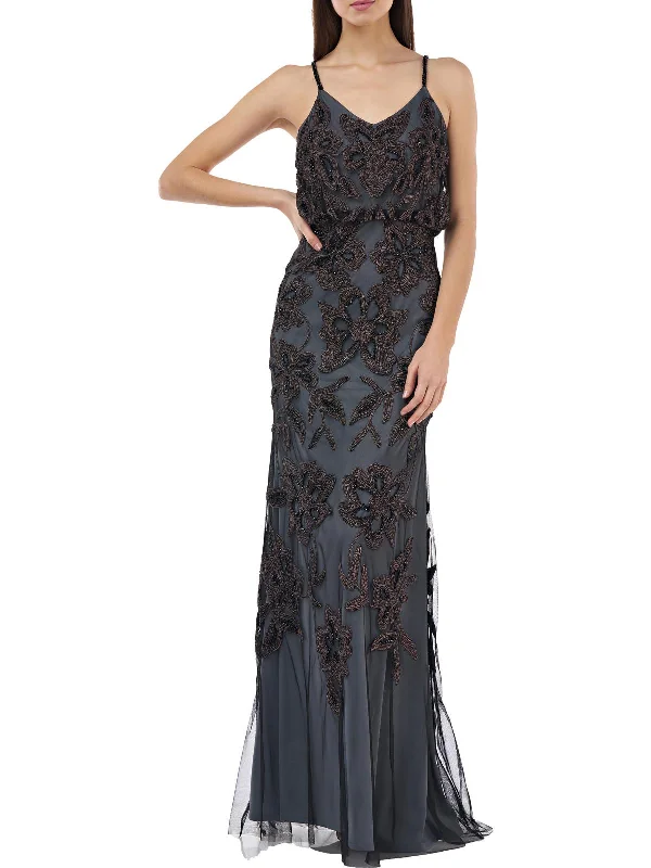 Maxi Dress For Evening Out -Womens Beaded Maxi Evening Dress