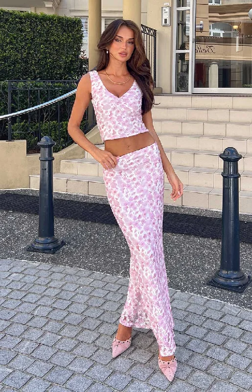 Maxi Dress With Floral Embroidery -Peony Paradise Pink Lace Maxi Skirt