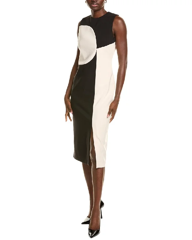 Midi Dress With Puff Sleeves -Anne Klein Abstract Colorblocked Midi Dress