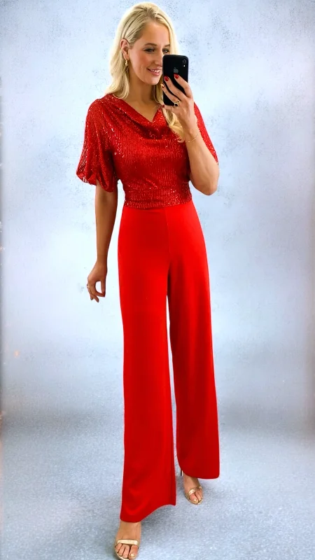 Cocktail dress with glitter -A2088 Amelia Red Sequin Jumpsuit