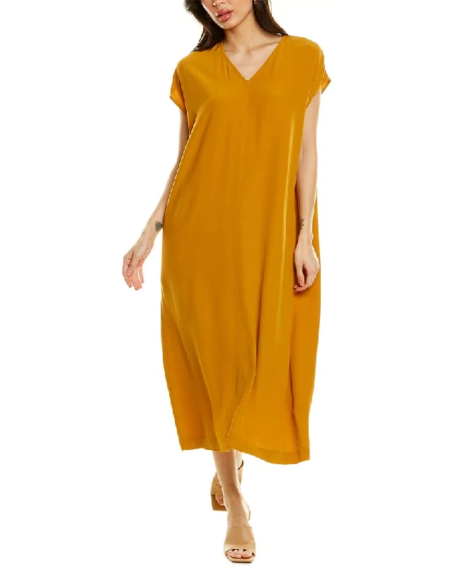 Maxi Dress With Gold Accents -EILEEN FISHER V-Neck Maxi Dress