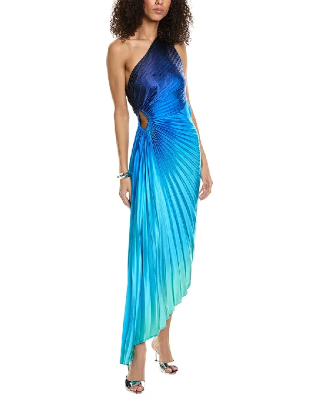 White Maxi Dress -Dress Forum Radiance Ombre Asymmetrical Pleated Maxi Dress