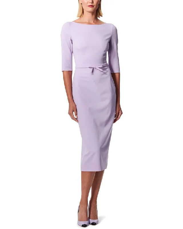 Midi Dress With Embroidery -Carolina Herrera Elbow Sleeve Boatneck Wool-Blend Midi Dress