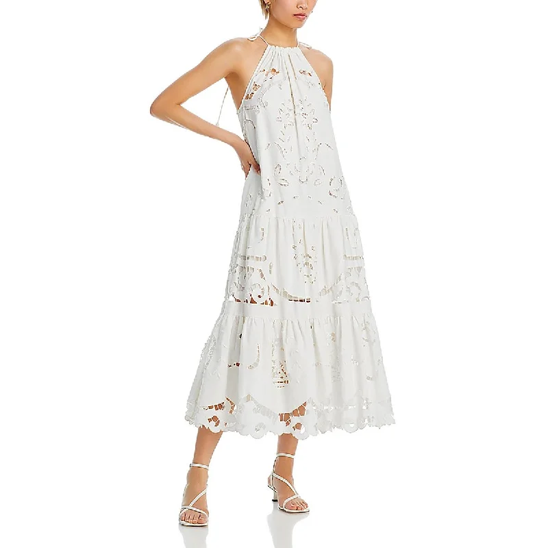 Midi Dress For Beach Party -Womens Eyelet Rosette Midi Dress