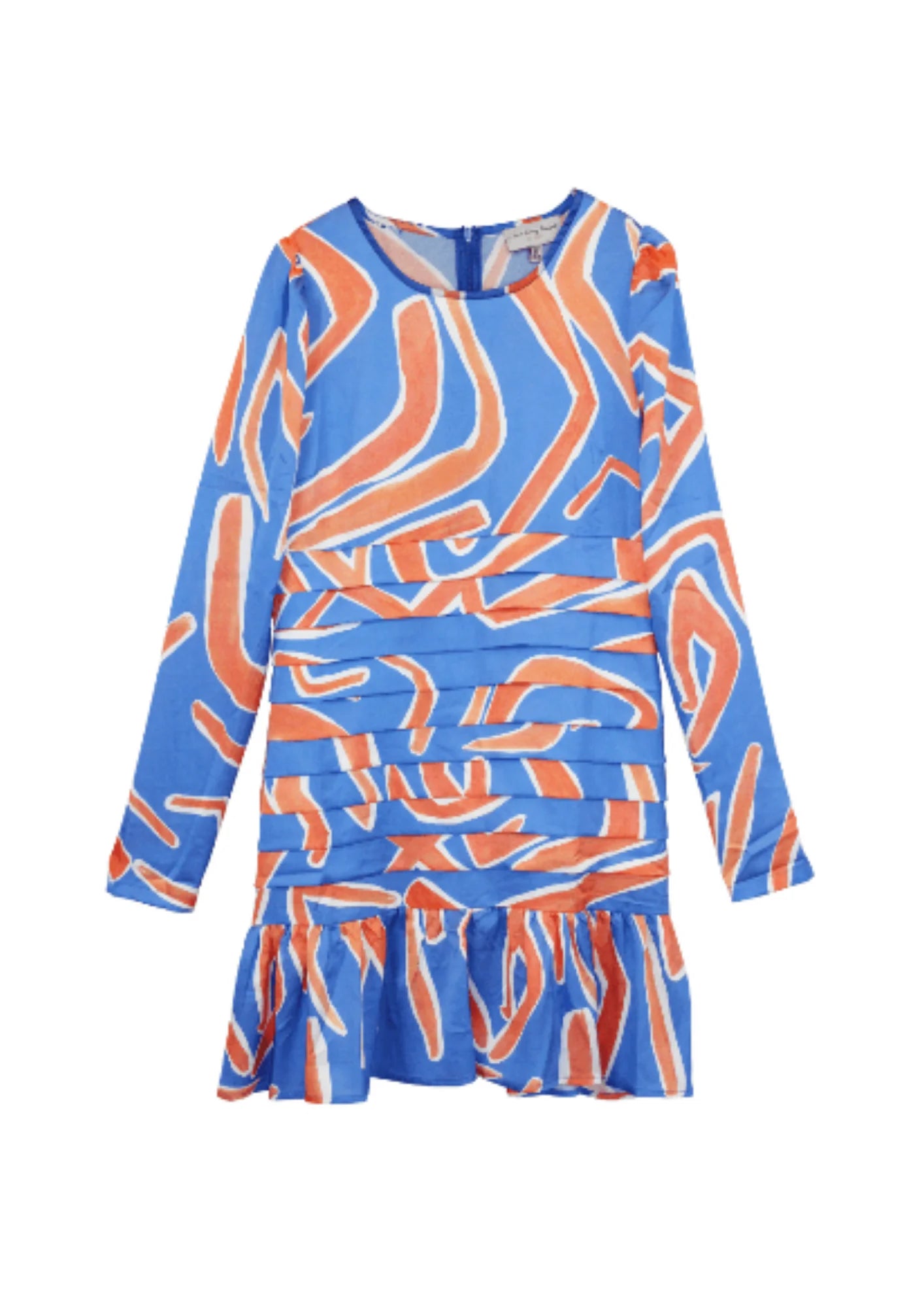 Summer chiffon printed mini dress-BLUE & ORANGE MINI DRESS