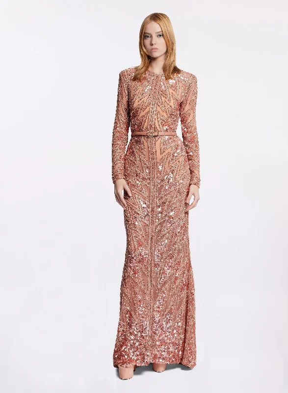 Maxi Dress For Bridesmaid -Bead Embroidered Long Dress