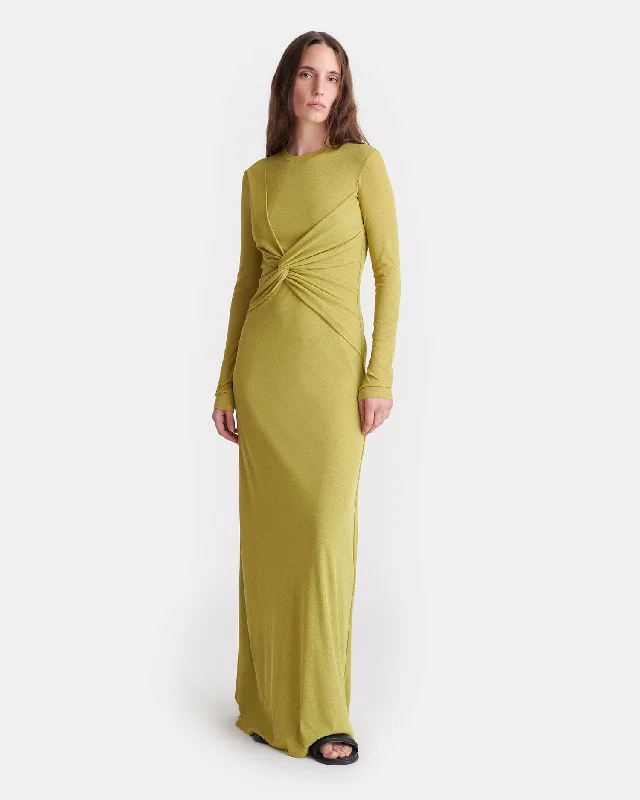 Maxi Dress For Beach -Rozal - Draped Mesh Jersey Maxi Dress - Pistachio