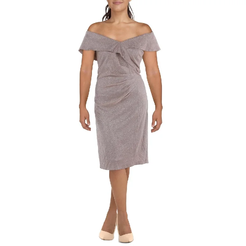 Midi Dress With Puffed Sleeves -Plus Womens Metallic Midi Cocktail And Party Dress