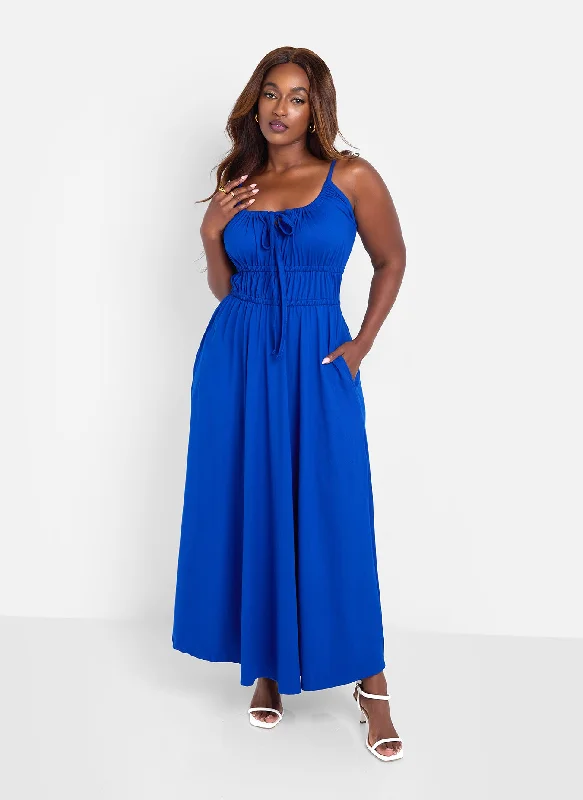 Maxi Dress With Mermaid Cut -Bai Peasant Top Skater Maxi Dress - Blue