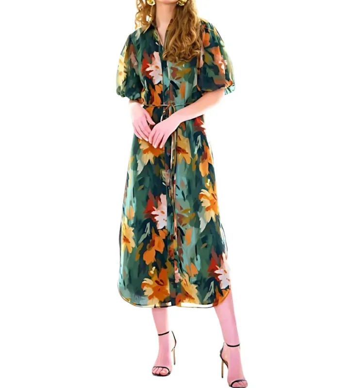 Midi Dress For Casual Wear -Madeline Midi Dress In Autumn Floral