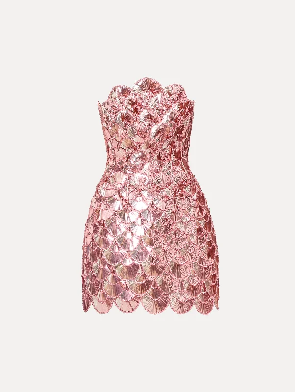 Cocktail dress with lace details -Sequin Scallop Embroidered Dress