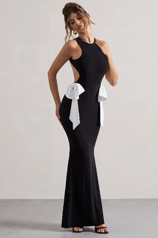 Maxi Dress For Bridesmaid -By Your Side | Black Cut-Out Split Maxi Dress With Bows