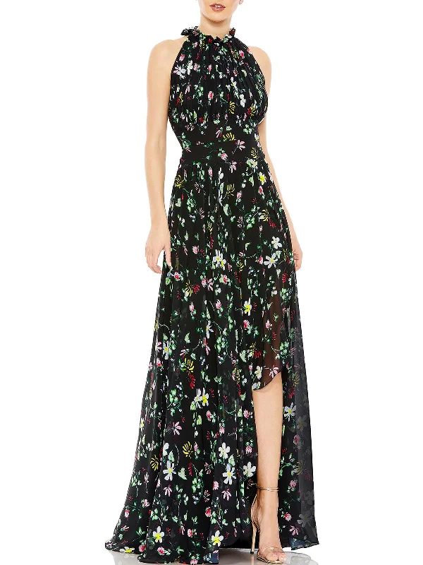 Maxi Dress For Winter -Womens Floral Print Maxi Evening Dress