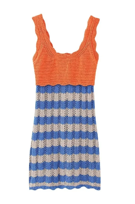 Summer floral strappy beach mini dress-'Savanna' Sleeveless Striped Knitted Mini Dress