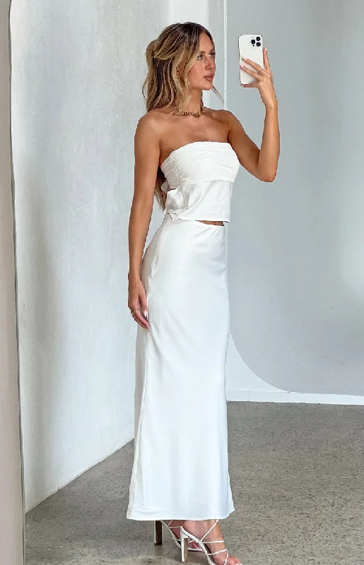 Maxi Dress With Cowl Neck -Genevieve White Satin Maxi Skirt