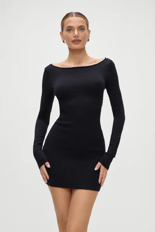 Plus-size black stretch slim mini dress-Luca Knit Mini Dress - Black