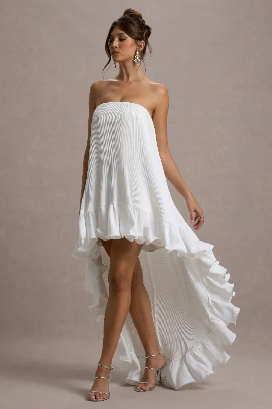 Maxi Dress With Textured Fabric -Whistler | White Chiffon Bandeau High-Low Ruffled Maxi Dress