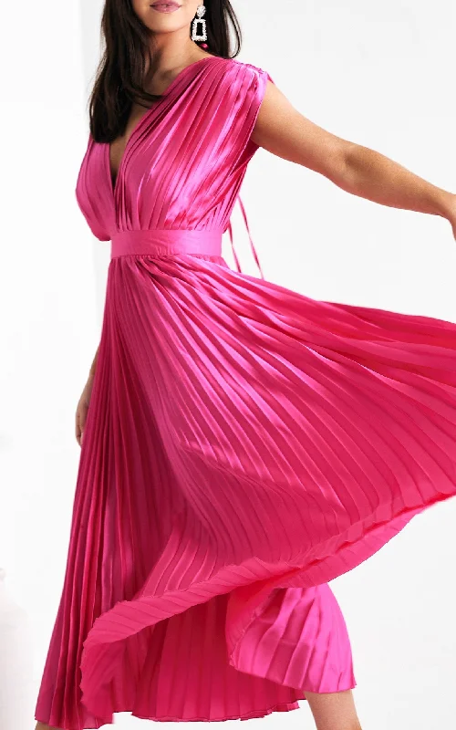 Maxi Dress With Waistband -Naomi Maxi Dress - Hot Pink