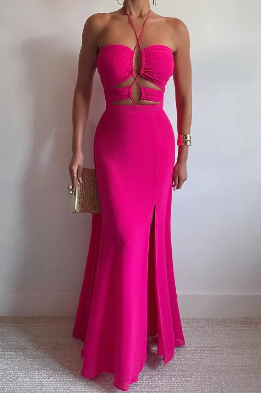 Maxi Dress With Sweetheart Neckline -Jay Maxi Dress - Fuchsia