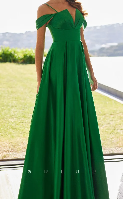 Cocktail dress with a wrap-around style -GM247 - A-Line Off Shoulder Straps Sleeveless Pleated Wedding Guest Dress Cocktail Dress