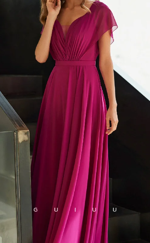 Cocktail dress with a fit-and-flare style -GM243 - A-Line V Neck Sleeveless Pleated Chiffon Wedding Guest Dress Cocktail Dress