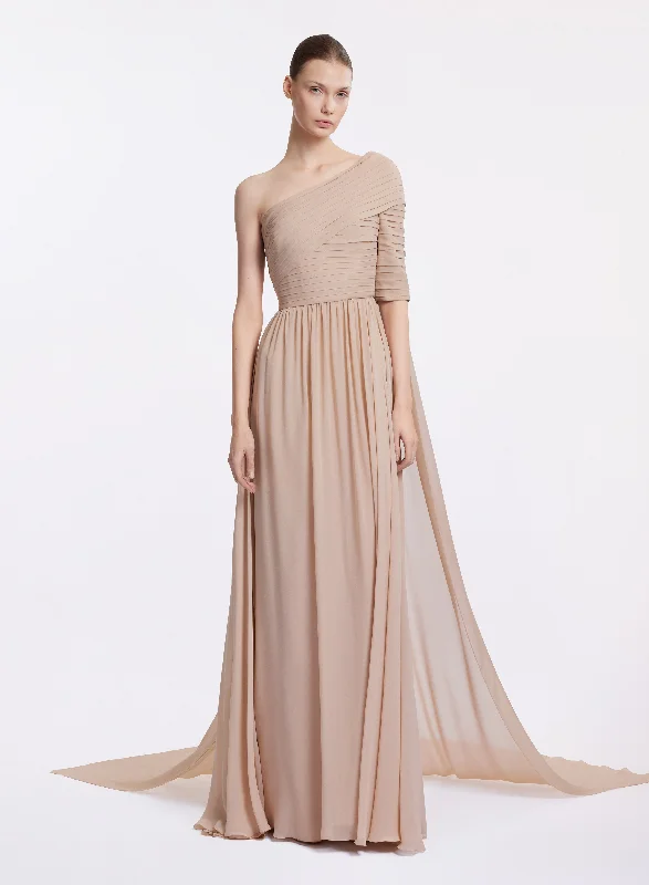 Maxi Dress With Asymmetrical Hem -Asymmetric Long Silk Dress