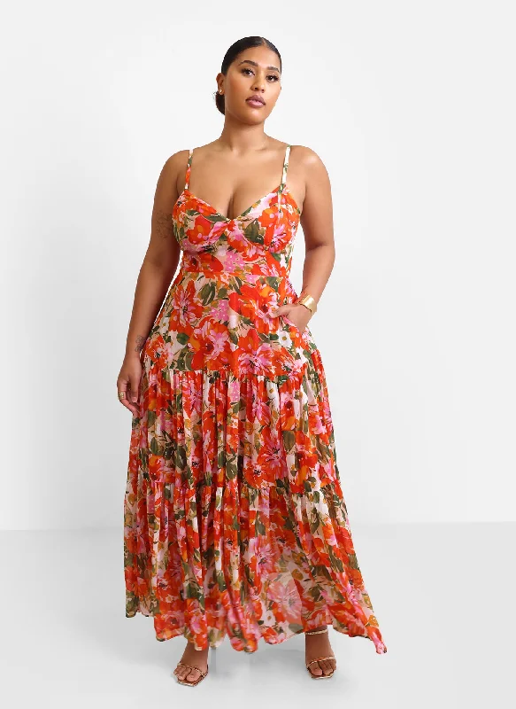 Maxi Dress With A-Line Shape -Renata Floral Tiered Maxi Skater Dress