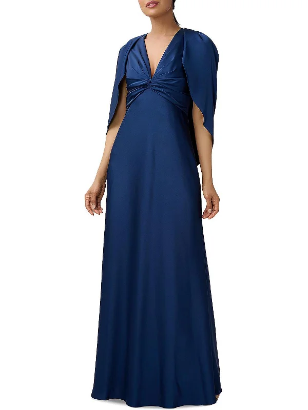 Maxi Dress With Beading -Womens Cape Sleeve Maxi Evening Dress