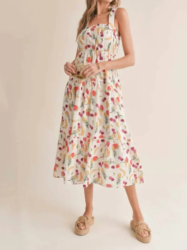 Midi Dress For Winter -Fruit Salad Midi Dress In Multi