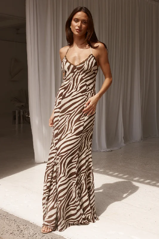 Maxi Dress For Bridesmaid -Amina Maxi Dress - Zebra Chocolate