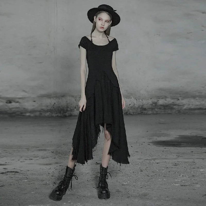 Maxi Dress With Floral Embroidery -Women's Goth Lolita Irregular Maxi Dress