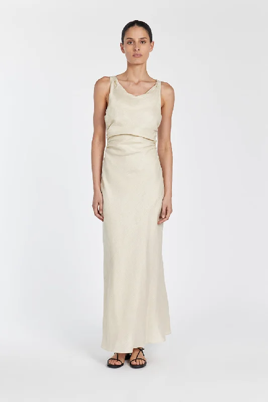 Sleeveless Maxi Dress -CARLA PUTTY LINEN COWL MAXI DRESS