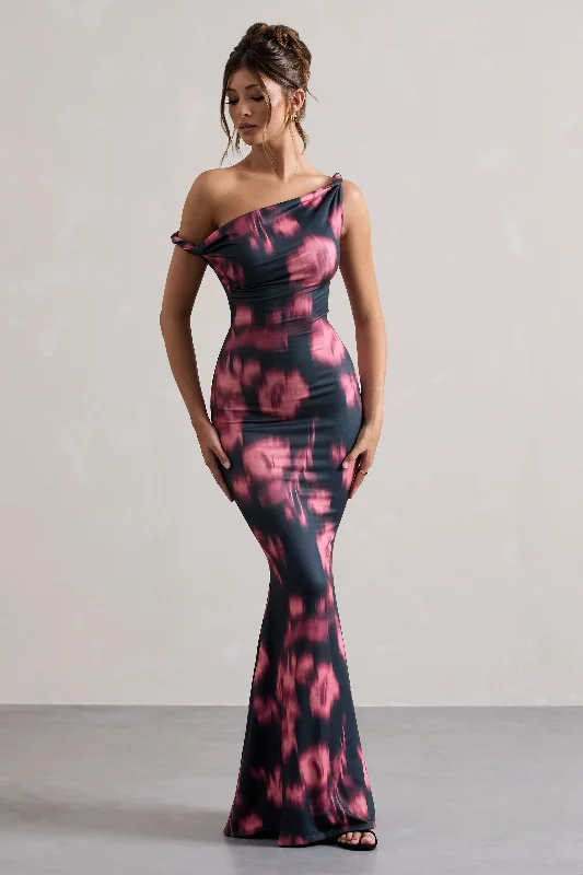 Maxi Dress With Colorful Prints -Lita | Pink Abstract Print Twisted Asymmetric Maxi Dress