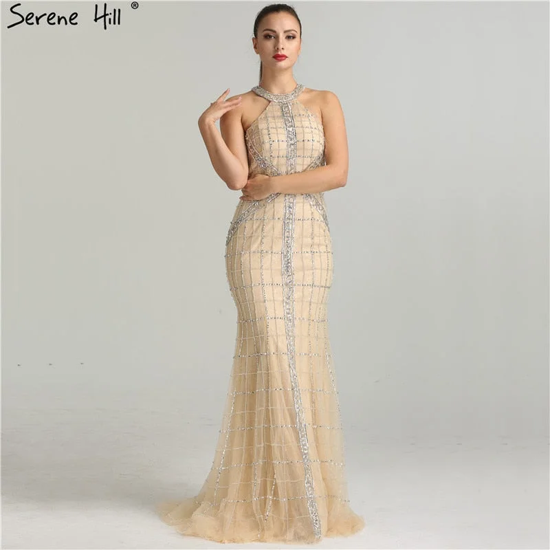 Evening dress for anniversary celebration -On Sale No Return No Refund Sale  Newest  Fashion Sexy Mermaid Evening Dresses  Halter Beading Luxury  Elegant  Evening Party Dress Real Photo LA6124