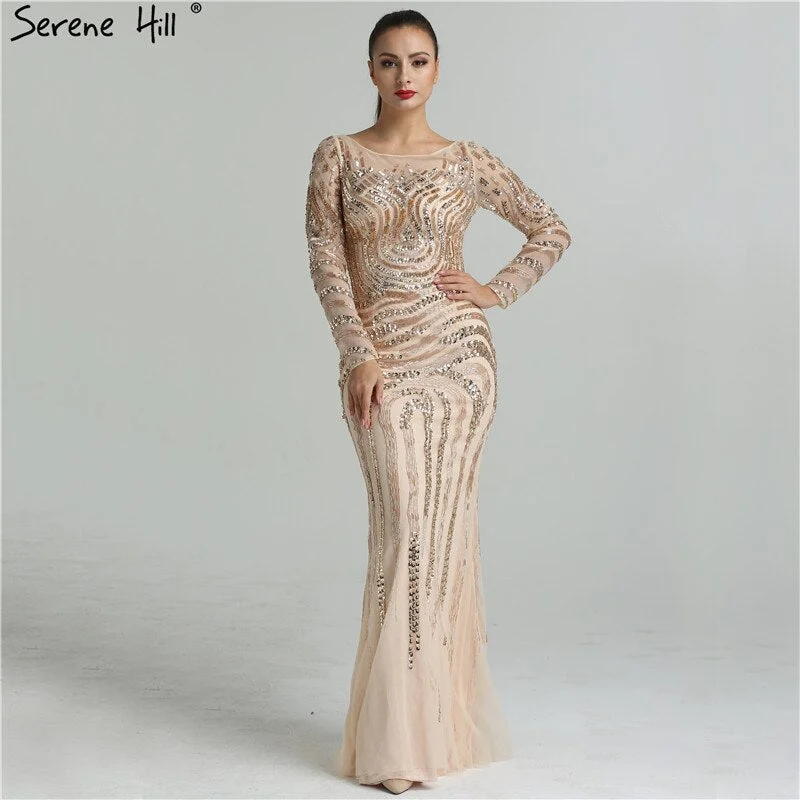 Evening dress with lace -On Sale no return no refundSale 2024 High-end Luxury Beading Mermaid Evening Dresses Newest Long Sleeves Fashion Sexy Evening Gowns Real Photo LA6405