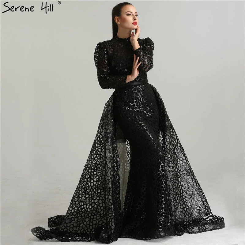 Strapless evening gown -On Sale No Return No Refund Sale Dubai Design Black Mermaid Evening Dress LA6409