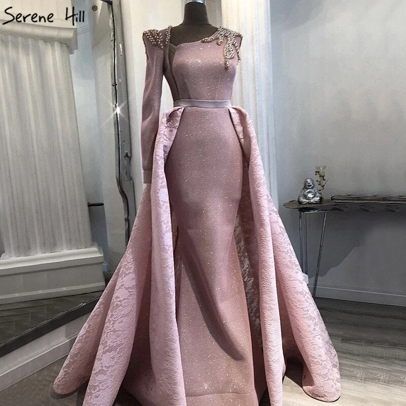 Simple evening dress -On Sale No Return No Refund Sale Du Bai Design Pink One Shoulder Evening Dresses Vintage Pearls Mermaid Sexy  Gowns 2024 Real Photo LA60929