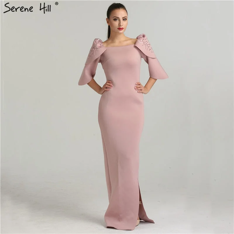 Red evening dress -On Sale No Return No Refund Sale Dubai Style Mermaid  Pink Half Sleeves Evening Dresses QA8005