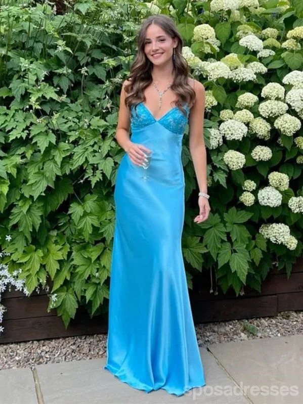 Evening dress for winter -Elegant Blue V-neck Long Party Prom Dresses Ideas,Evening Gowns,13707