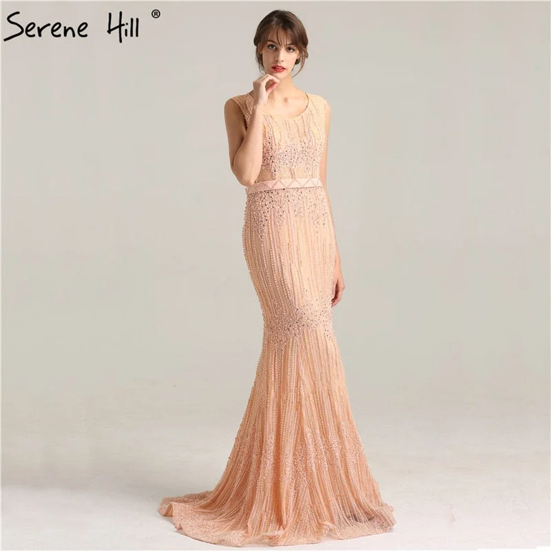 Evening dress with beading -On Sale No Return No Refund Sale Green Embroidery Pearls Lace Mermaid Evening Dresses Sexy  Pearls Lace LA6231