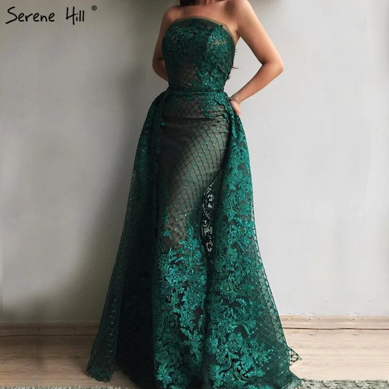 Strapless evening dress -On Sale No Return No Refund Green Off Shoulder Sexy Mermaid Evening Dresses 2024 Appliques Sequined Luxury Vintage Evening Gowns  LA6361