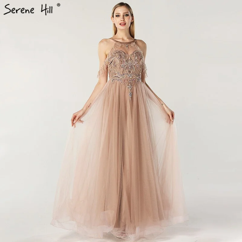 Classic evening dress -On Sale No Return No Refund Sale Latest Design O-Neck Beading Diamonds Evening Dresses 2024 Off Shoulder Sexy Tulle Evening Gowns Serene Hill LA6533