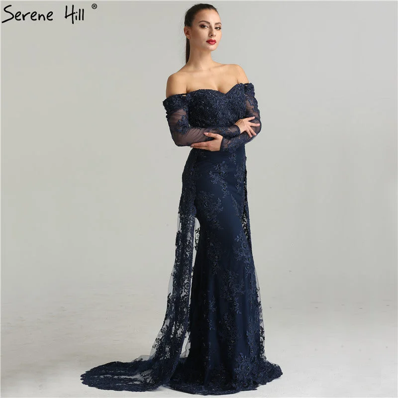 Evening dress for wedding guest -On Sale No Return No Refund  Long Sleeve Embroidery Pearls Sexy Evening Dresses 2024 Fashion Elegant Lace Mermaid Evening Gown LA6377